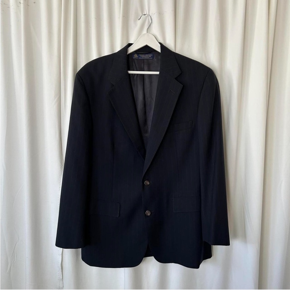 Vintage Brooks Brothers Navy Pinstripe Suit Jacket Made in USA Pure Wool